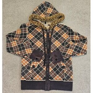 SELF ESTEEM |‎ Girl's Size L Orange/Navy Diamond Plaid (Tartan) Pattern Jacket